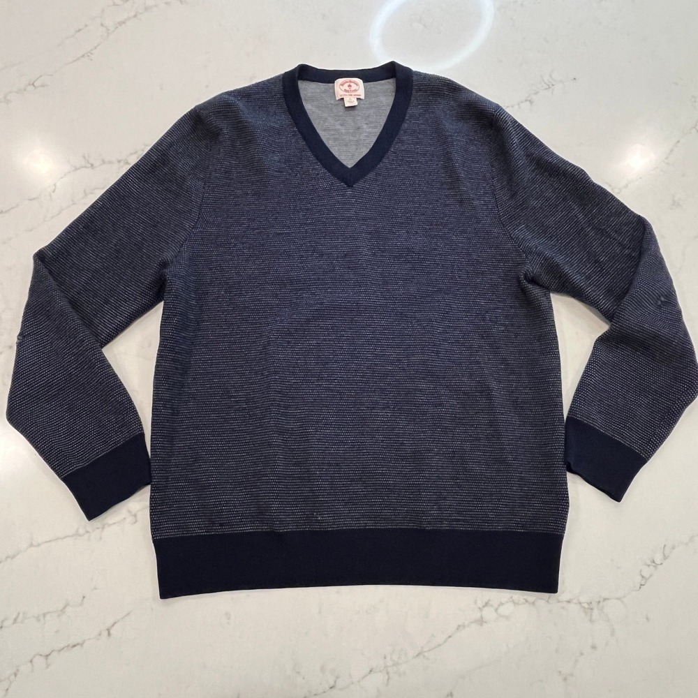 Brooks Brothers Red Fleece V-Neck Sweater Mens‎ XL Blue Merino Wool **FLAWED**
